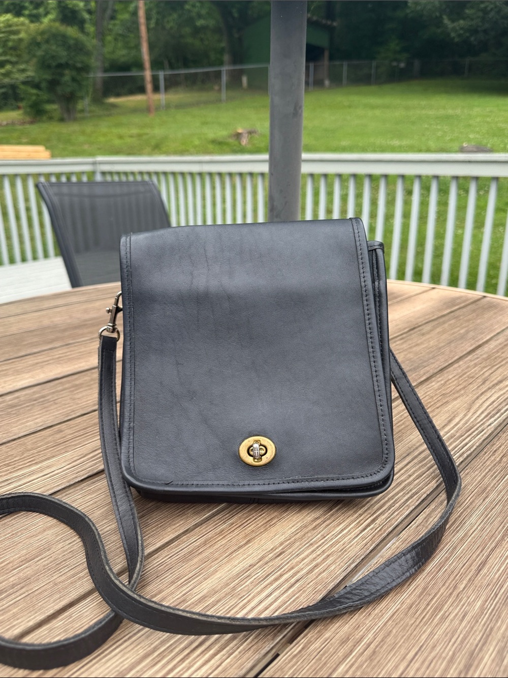 RARE Vintage Coach Black Leather Compact Pouch Crossbody Bag #9620 Made in USA